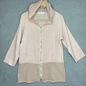 The Porter Collective Beach Hooded Linen Pink Full Zip Jacket Womens Oversized M